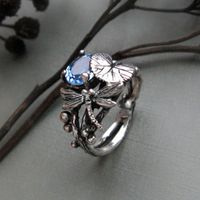 Retro Flower Dragonfly Alloy Inlay Artificial Gemstones Women's Rings main image 5
