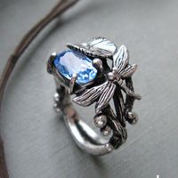 Retro Flower Dragonfly Alloy Inlay Artificial Gemstones Women's Rings main image 2