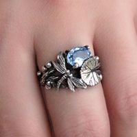 Retro Flower Dragonfly Alloy Inlay Artificial Gemstones Women's Rings main image 3