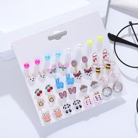 1 Set Cute Heart Shape Fox Cake Alloy Enamel Inlay Pearl Women's Ear Studs main image 5