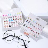 1 Set Cute Heart Shape Fox Cake Alloy Enamel Inlay Pearl Women's Ear Studs main image 6