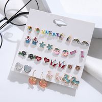 1 Set Cute Heart Shape Fox Cake Alloy Enamel Inlay Pearl Women's Ear Studs main image 3