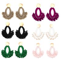 1 Pair Ethnic Style Sector Beaded Braid Resin Gold Plated Chandelier Earrings main image 1