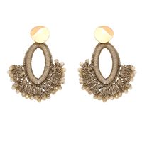 1 Pair Ethnic Style Sector Beaded Braid Resin Gold Plated Chandelier Earrings main image 6