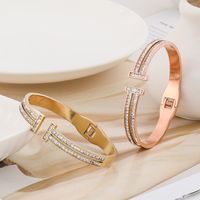 Fashion Star Snake Butterfly Titanium Steel Plating Inlay Zircon Bangle 1 Piece main image 4