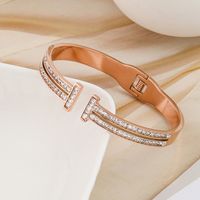 Fashion Star Snake Butterfly Titanium Steel Plating Inlay Zircon Bangle 1 Piece sku image 78