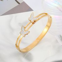 Fashion Star Snake Butterfly Titanium Steel Plating Inlay Zircon Bangle 1 Piece sku image 53