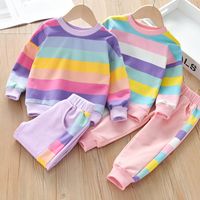 Casual Stripe Cotton Blend Girls Clothing Sets main image 1