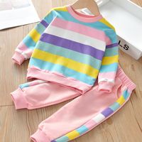 Casual Stripe Cotton Blend Girls Clothing Sets sku image 7