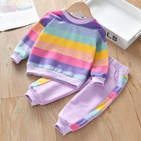 Casual Stripe Cotton Blend Girls Clothing Sets sku image 3