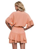 Women's Ruffled Skirt Casual V Neck Patchwork Ruffles Short Sleeve Solid Color Above Knee Daily main image 5