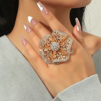 1 Piece Exaggerated Flower Alloy Plating Inlay Artificial Diamond Women's Rings main image 5