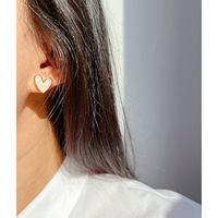 Fashion Heart Shape Copper Inlay Opal Ear Studs 1 Pair main image 4