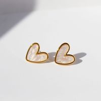 Fashion Heart Shape Copper Inlay Opal Ear Studs 1 Pair sku image 2