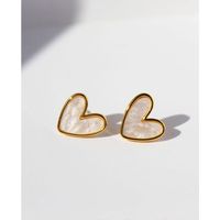 Fashion Heart Shape Copper Inlay Opal Ear Studs 1 Pair main image 2
