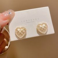 1 Pair Sweet Heart Shape Flower Bow Knot Artificial Pearl Alloy Rhinestone Inlay Artificial Gemstones Women's Earrings sku image 5