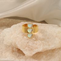 Simple Style Heart Shape Stainless Steel Inlay Opal Open Ring main image 1
