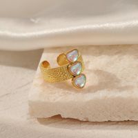 Simple Style Heart Shape Stainless Steel Inlay Opal Open Ring main image 5
