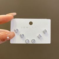 Simple Style Heart Shape Copper Plating Zircon Ear Studs 3 Pairs sku image 1