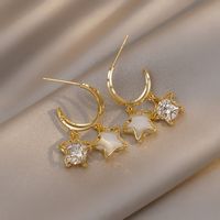 Fashion Star Copper Inlay Artificial Gemstones Drop Earrings 1 Pair sku image 1