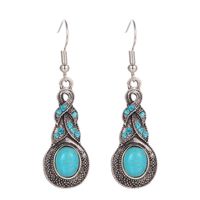 1 Pair Retro Geometric Water Droplets Hollow Out Alloy Turquoise Chandelier Earrings main image 10