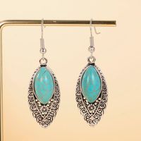 1 Pair Retro Geometric Water Droplets Hollow Out Alloy Turquoise Chandelier Earrings main image 9