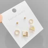 Simple Style Round Copper Inlay Zircon Ear Studs 3 Pairs main image 2