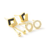 Simple Style Round Copper Inlay Zircon Ear Studs 3 Pairs main image 5