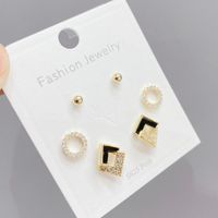 Simple Style Round Copper Inlay Zircon Ear Studs 3 Pairs main image 4