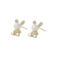 Mode Lapin Le Cuivre Incruster Perles Artificielles Zircon Boucles D'oreilles 1 Paire main image 4