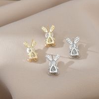 Fashion Rabbit Copper Inlay Artificial Pearls Zircon Ear Studs 1 Pair main image 3
