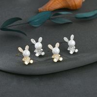 Fashion Rabbit Copper Inlay Artificial Pearls Zircon Ear Studs 1 Pair main image 5