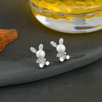 Fashion Rabbit Copper Inlay Artificial Pearls Zircon Ear Studs 1 Pair sku image 2