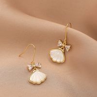 Fashion Heart Shape Butterfly Bow Knot Copper Inlay Artificial Pearls Shell Zircon Earrings 1 Pair sku image 27