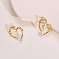 Fashion Geometric Heart Shape Stainless Steel Inlay Artificial Pearls Zircon Earrings 1 Pair main image 5