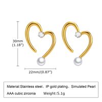 Moda Geométrico Forma De Corazón Acero Inoxidable Embutido Perlas Artificiales Circón Aretes 1 Par main image 4