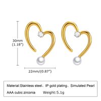 Mode Géométrique Forme De Cœur Acier Inoxydable Incruster Perles Artificielles Zircon Des Boucles D'oreilles 1 Paire main image 4
