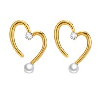 Mode Géométrique Forme De Cœur Acier Inoxydable Incruster Perles Artificielles Zircon Des Boucles D'oreilles 1 Paire main image 2