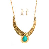 1 Set Vintage Style Water Droplets Alloy Inlay Turquoise Gold Plated Women's Earrings Necklace main image 6