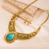 1 Set Vintage Style Water Droplets Alloy Inlay Turquoise Gold Plated Women's Earrings Necklace main image 1