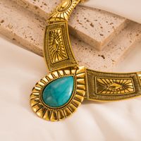1 Set Vintage Style Water Droplets Alloy Inlay Turquoise Gold Plated Women's Earrings Necklace main image 3