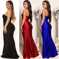 Women's Sheath Dress Fashion Strapless Patchwork Sleeveless Solid Color Maxi Long Dress Daily main image 3