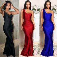 Femmes Robe Fourreau Mode Sans Bretelles Patchwork Sans Manches Couleur Unie Maxi Longue Robe Du Quotidien main image 1