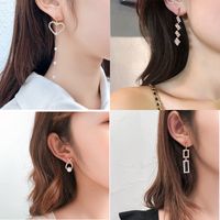 1 Pair Simple Style Triangle Square Flower Metal Plating Inlay Rhinestones Pearl Women's Earrings main image 4