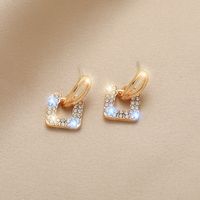 1 Pair Simple Style Triangle Square Flower Metal Plating Inlay Rhinestones Pearl Women's Earrings sku image 17