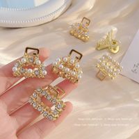 Simple Style Semicircle Square Alloy Inlay Rhinestones Pearl Hair Claws 1 Piece main image 3