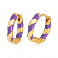 Fashion Stripe Copper Enamel Hoop Earrings 1 Pair sku image 3