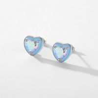 Sweet Heart Shape Sterling Silver Inlay Zircon Ear Studs 1 Pair main image 5