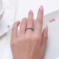 Fashion Round Sterling Silver Inlay Turquoise Rings 1 Piece main image 3