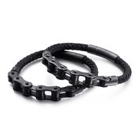 Hip Hop Geométrico Acero Inoxidable Cuero Trenza Hombres Pulsera main image 3